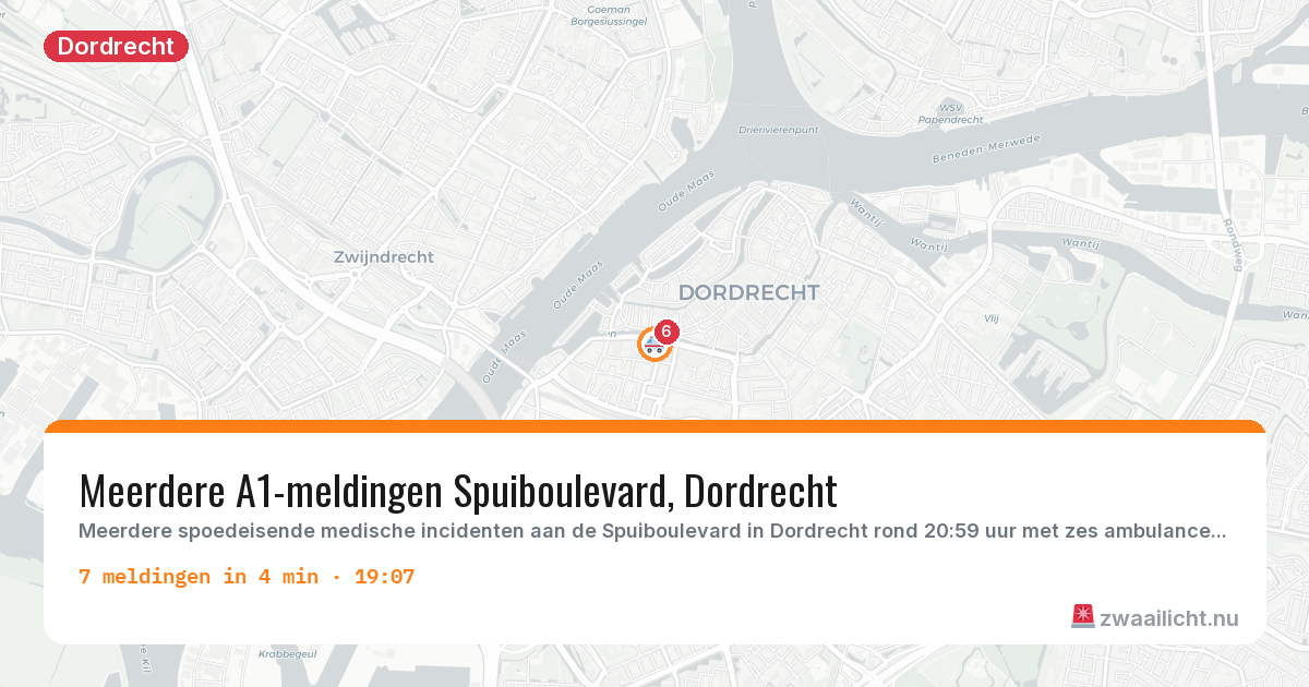 Kaart van de activiteitspiek bij Dordrecht