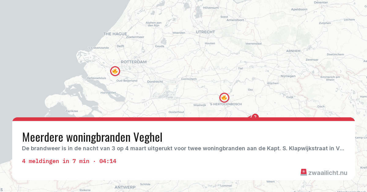 Kaart van de activiteitspiek bij Brandweer