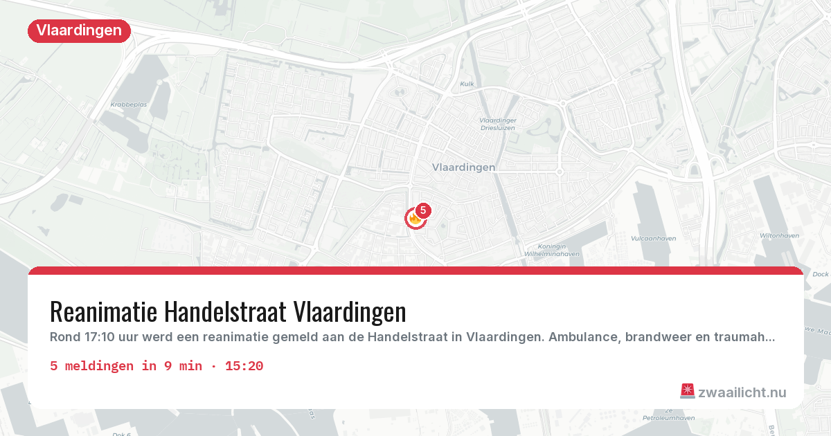 Kaart van de activiteitspiek bij Vlaardingen