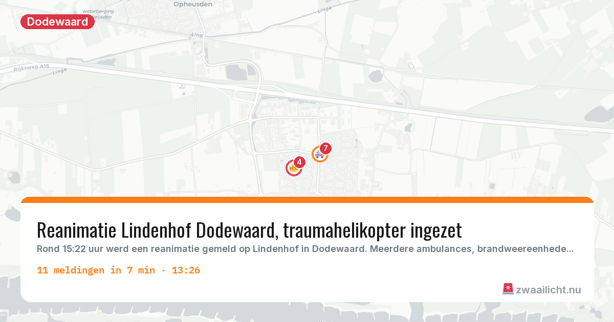 Kaart van de activiteitspiek bij Dodewaard