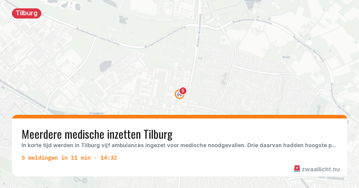 Kaart van de activiteitspiek bij Tilburg