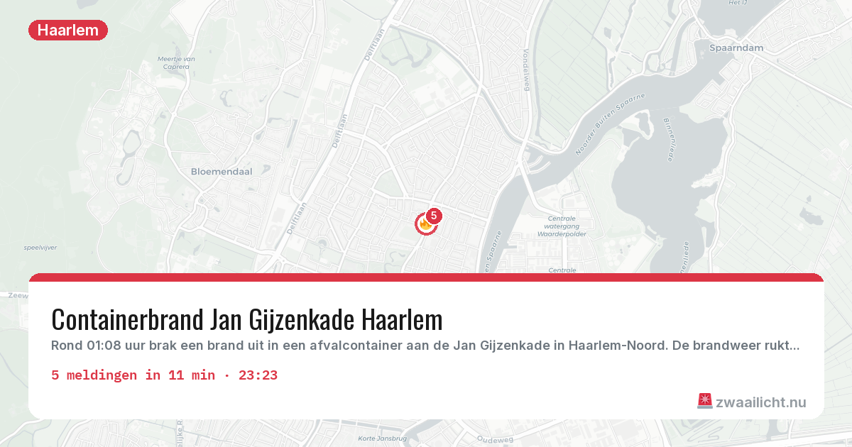 Kaart van de activiteitspiek bij Haarlem