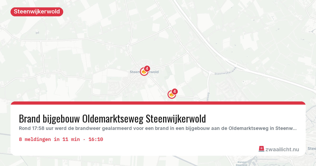 Kaart van de activiteitspiek bij Steenwijkerwold