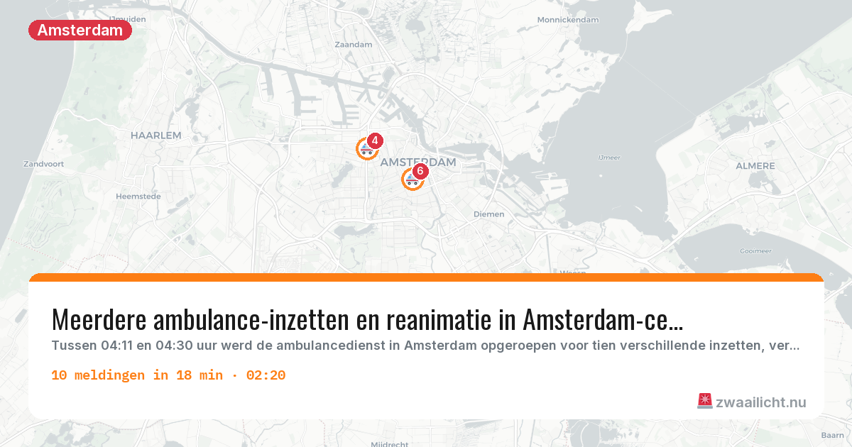 Kaart van de activiteitspiek bij Amsterdam