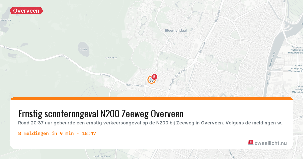 Kaart van de activiteitspiek bij Overveen