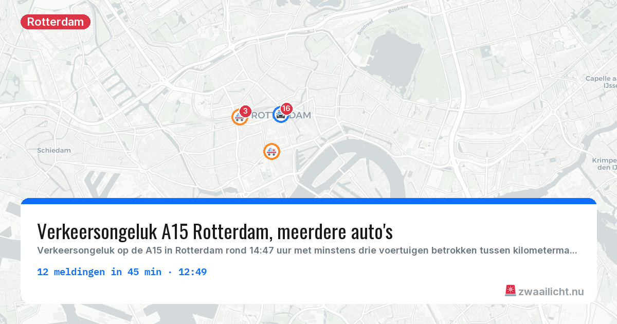 Kaart van de activiteitspiek bij Rotterdam