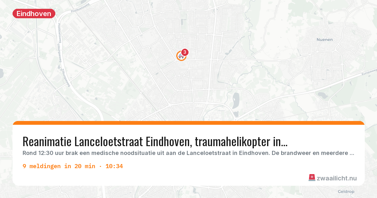 Kaart van de activiteitspiek bij Eindhoven