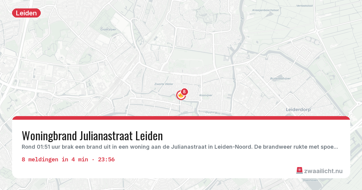 Kaart van de activiteitspiek bij Leiden
