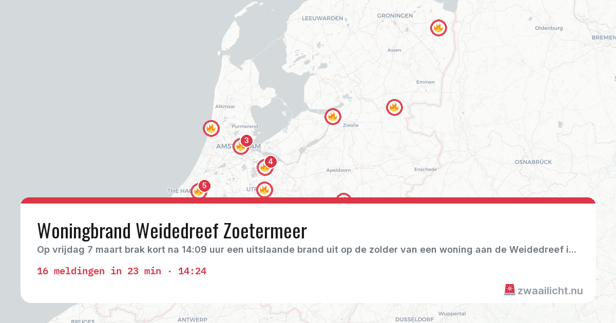 Kaart van de activiteitspiek bij Brandweer