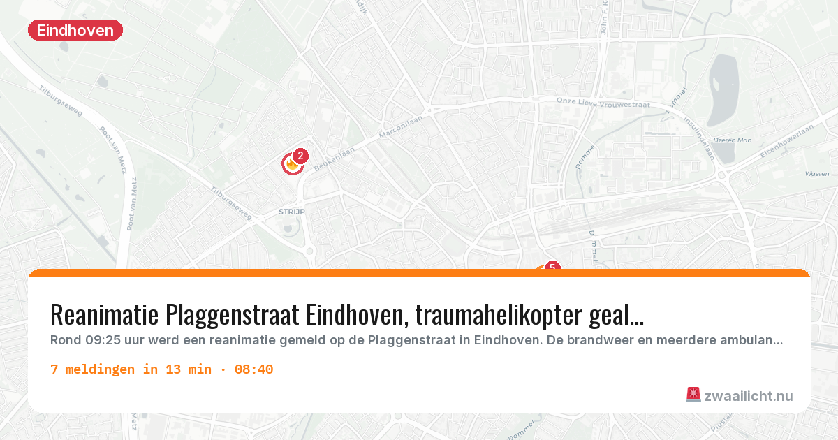 Kaart van de activiteitspiek bij Eindhoven