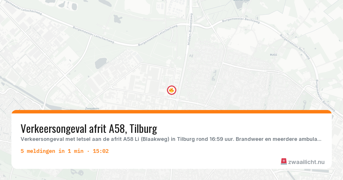 Kaart van de activiteitspiek bij Tilburg