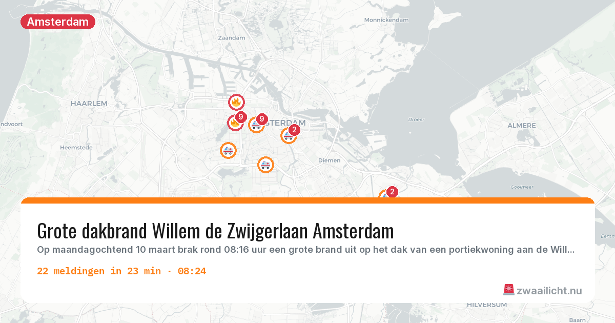 Kaart van de activiteitspiek bij Amsterdam