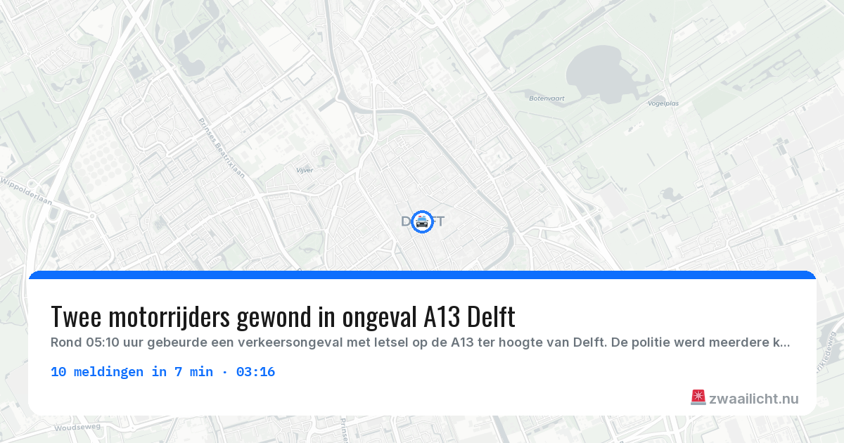 Kaart van de activiteitspiek bij Delft