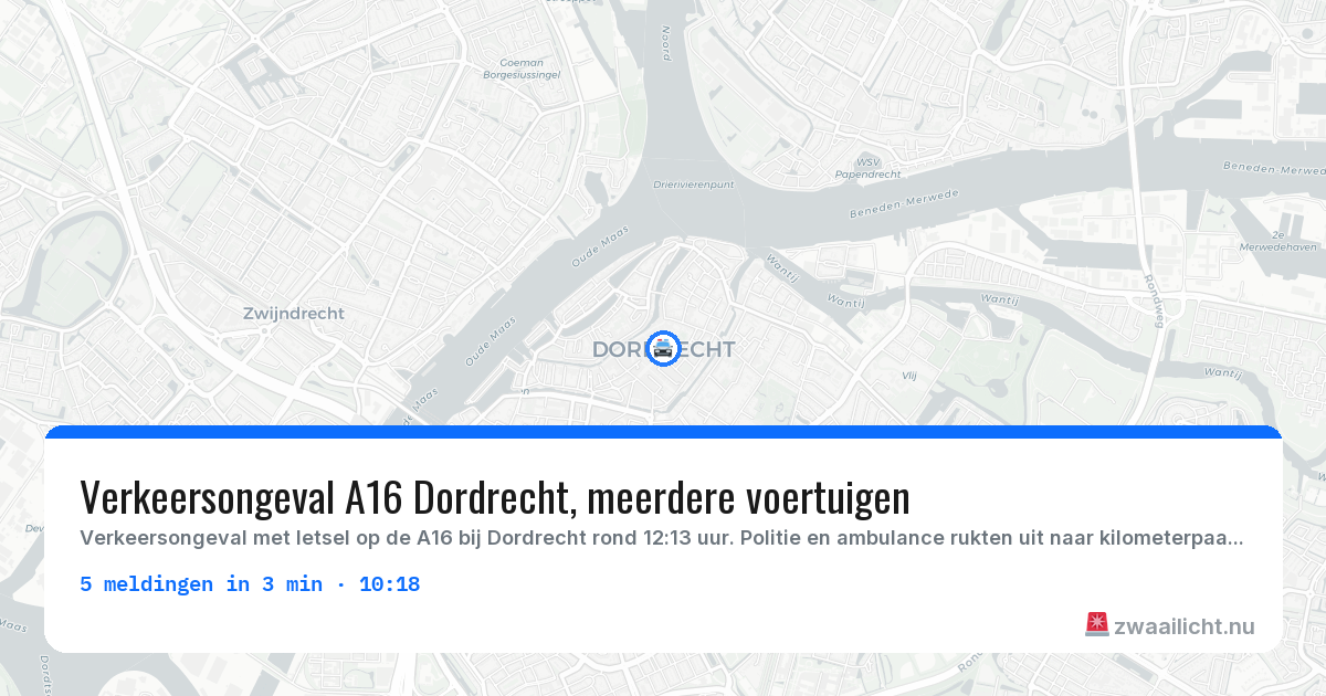 Kaart van de activiteitspiek bij Dordrecht