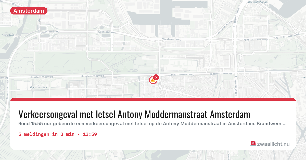 Kaart van de activiteitspiek bij Amsterdam