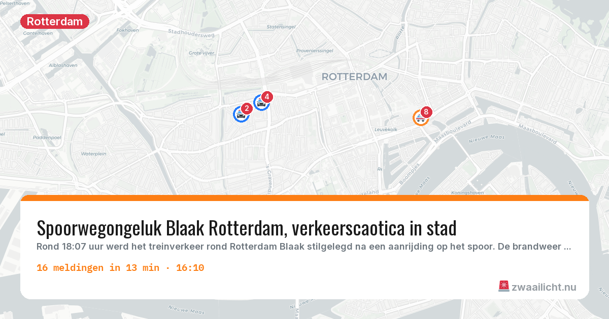 Kaart van de activiteitspiek bij Rotterdam