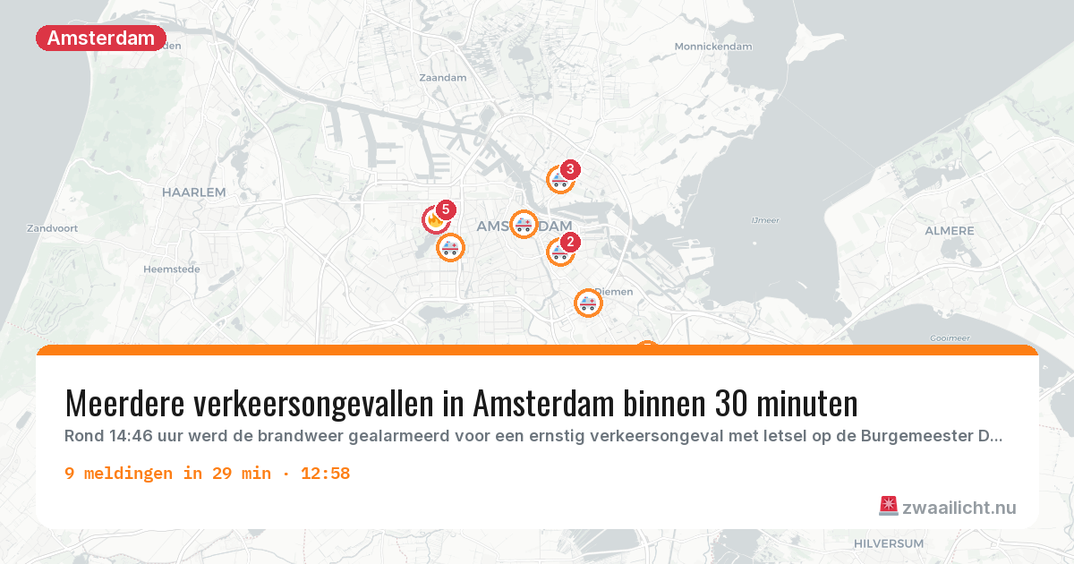 Kaart van de activiteitspiek bij Amsterdam