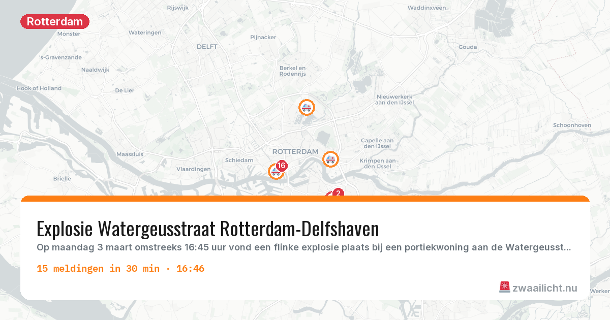 Kaart van de activiteitspiek bij Rotterdam