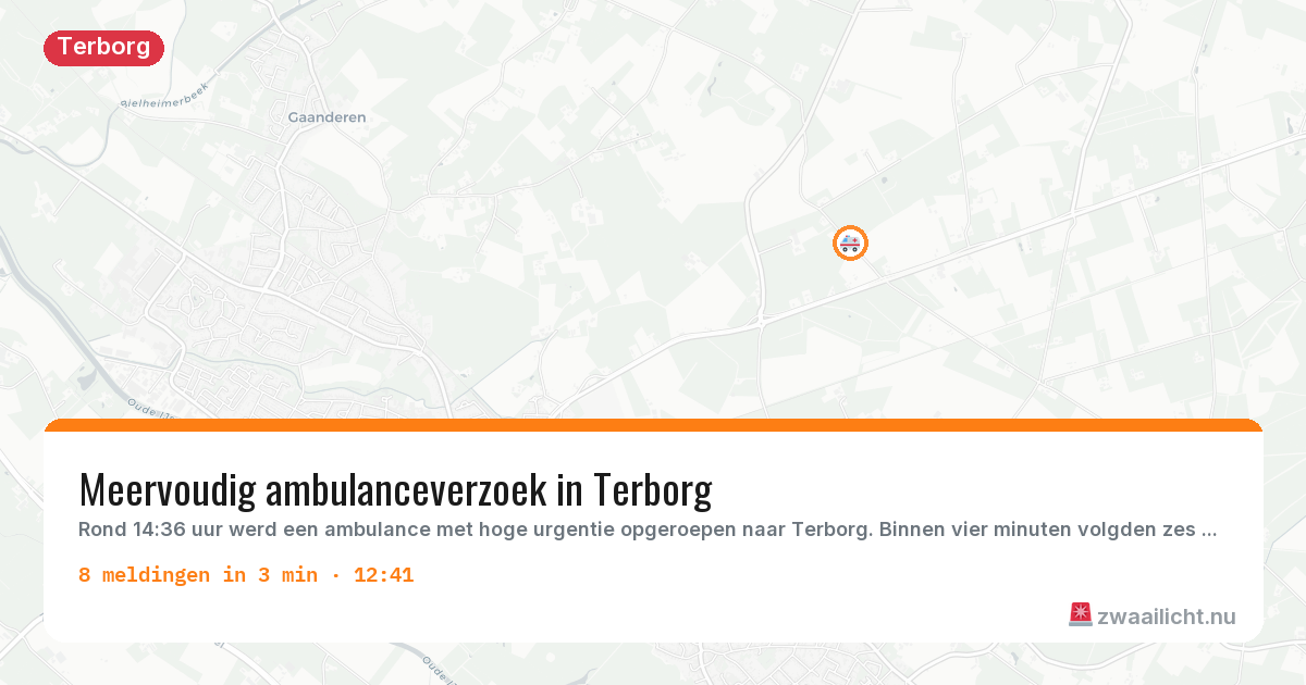 Kaart van de activiteitspiek bij Terborg