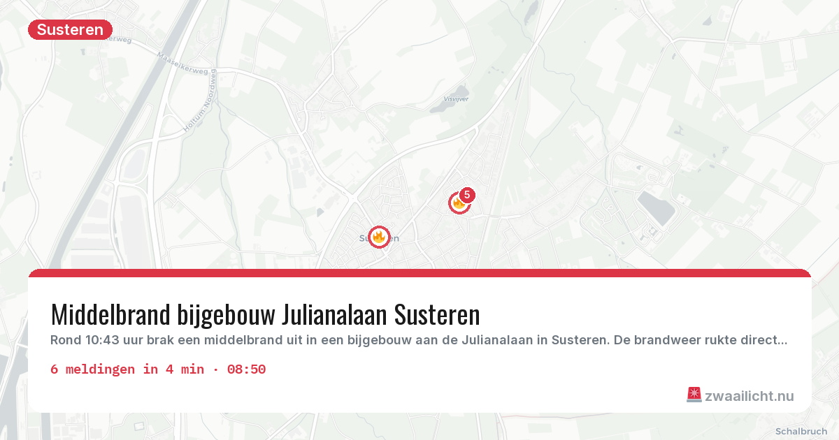Kaart van de activiteitspiek bij Susteren