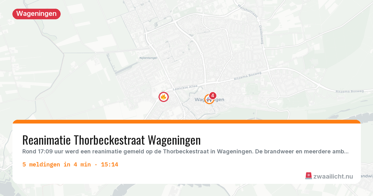 Kaart van de activiteitspiek bij Wageningen