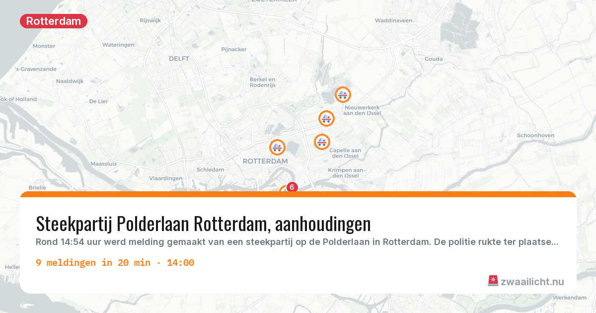 Kaart van de activiteitspiek bij Rotterdam
