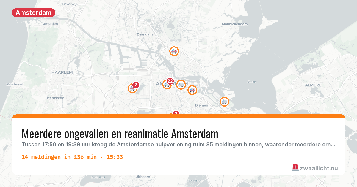 Kaart van de activiteitspiek bij Amsterdam