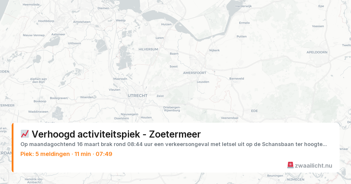 Kaart van de activiteitspiek bij Zoetermeer