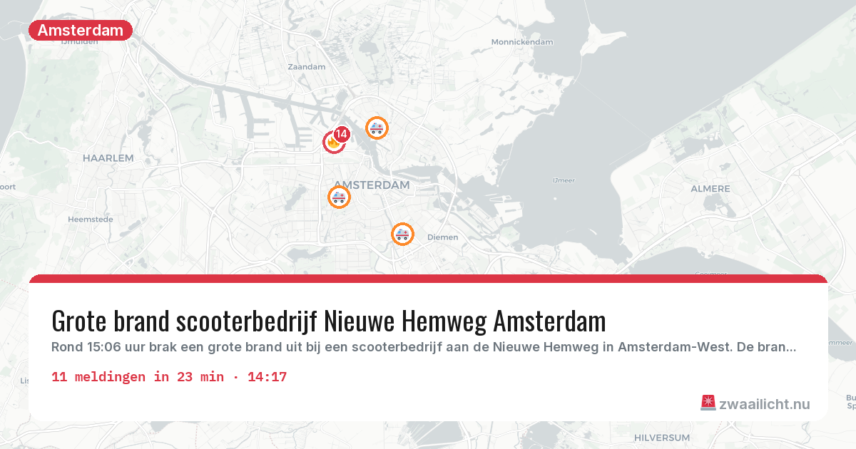 Kaart van de activiteitspiek bij Amsterdam