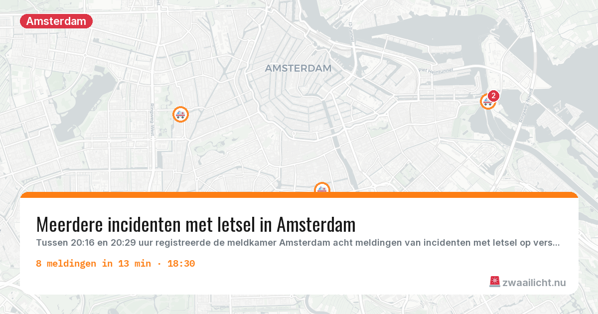 Kaart van de activiteitspiek bij Amsterdam