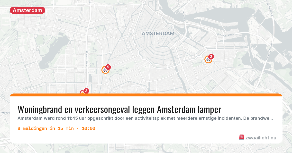 Kaart van de activiteitspiek bij Amsterdam