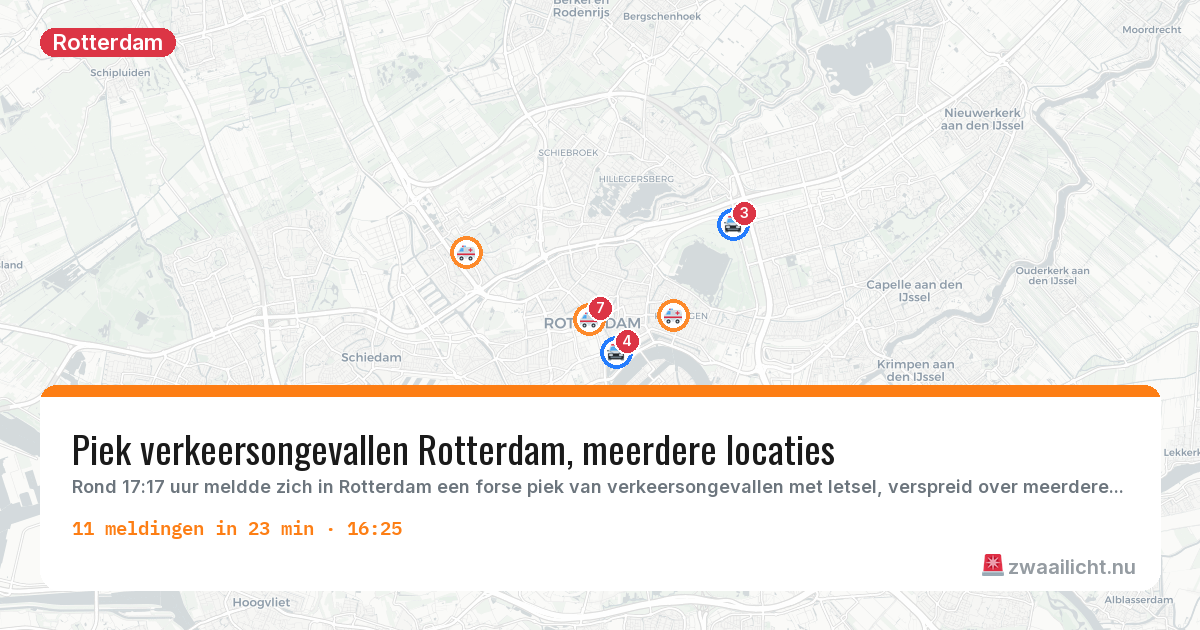 Kaart van de activiteitspiek bij Rotterdam
