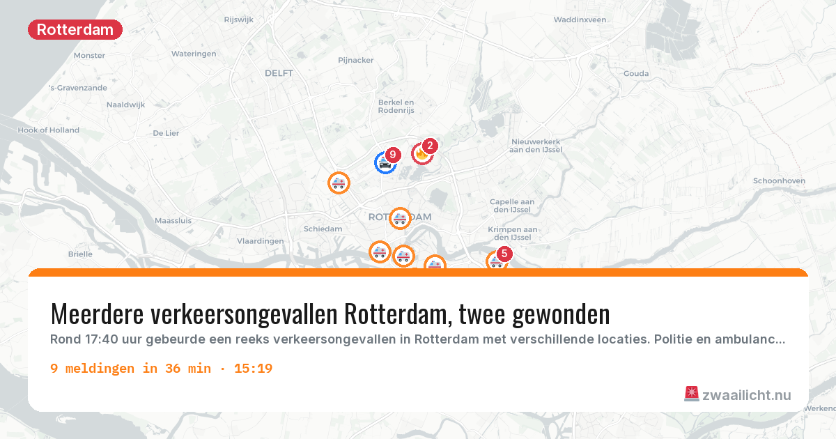 Kaart van de activiteitspiek bij Rotterdam