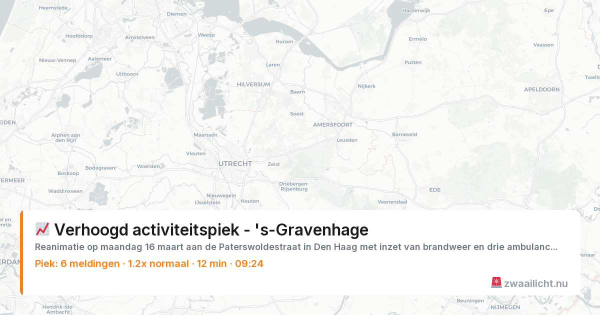 Kaart van de activiteitspiek bij 's-Gravenhage