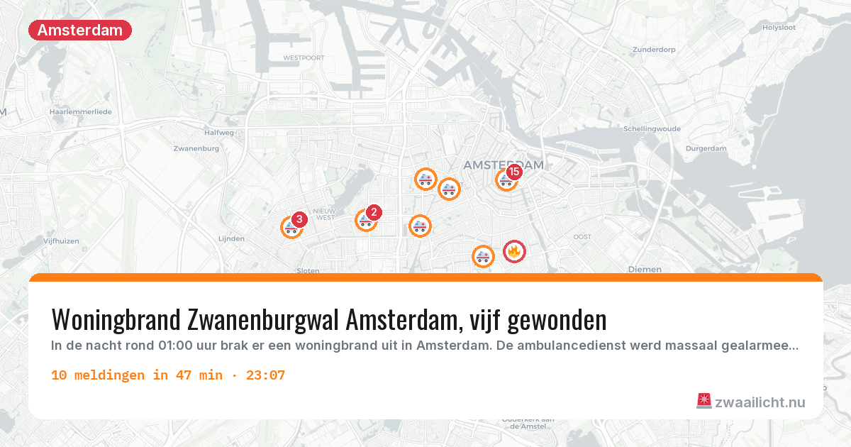 Kaart van de activiteitspiek bij Amsterdam