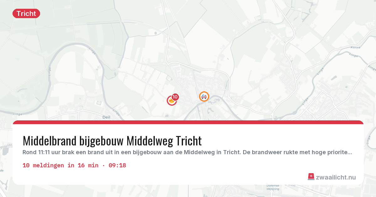 Kaart van de activiteitspiek bij Tricht