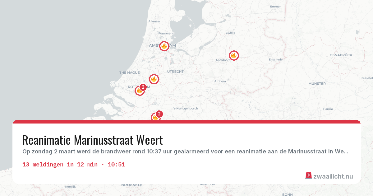 Kaart van de activiteitspiek bij Brandweer