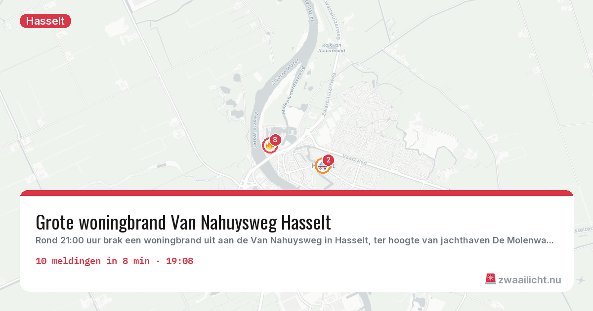 Kaart van de activiteitspiek bij Hasselt