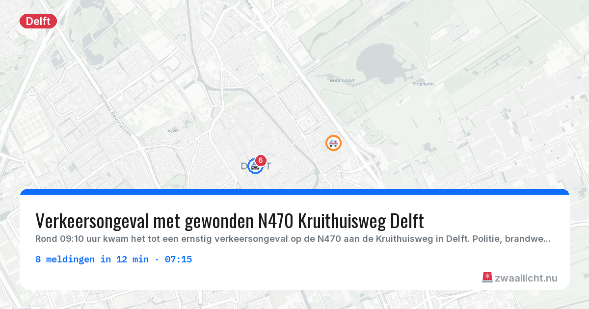 Kaart van de activiteitspiek bij Delft