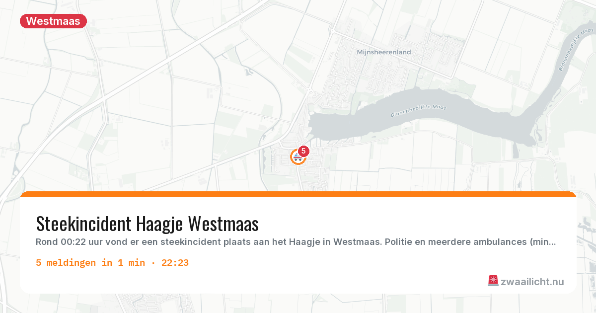 Kaart van de activiteitspiek bij Westmaas