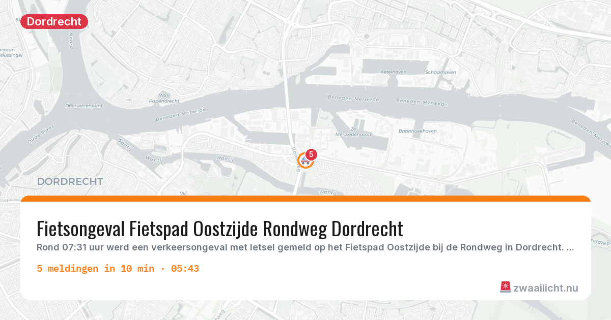 Kaart van de activiteitspiek bij Dordrecht