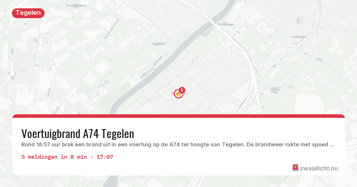 Kaart van de activiteitspiek bij Tegelen