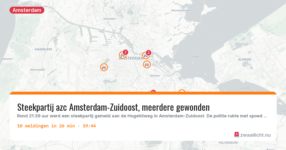 Kaart van de activiteitspiek bij Amsterdam