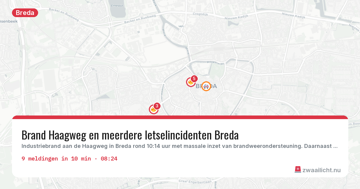 Kaart van de activiteitspiek bij Breda