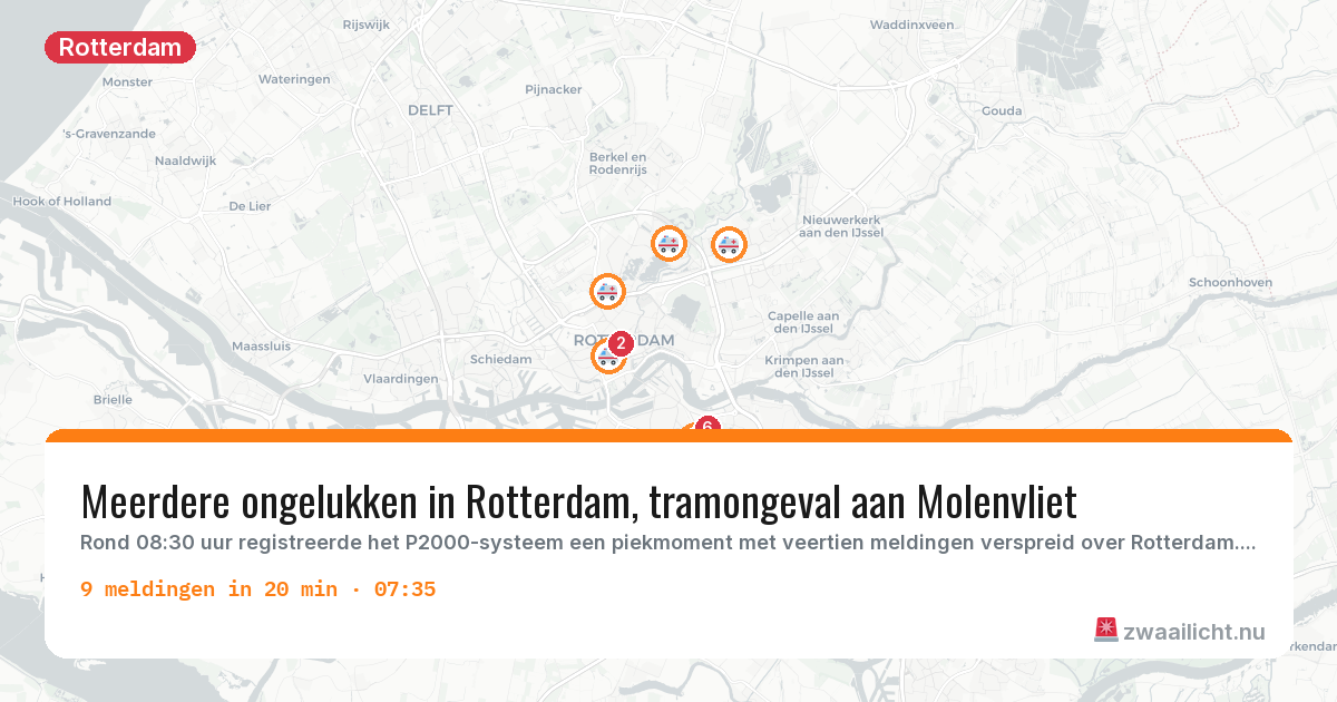 Kaart van de activiteitspiek bij Rotterdam