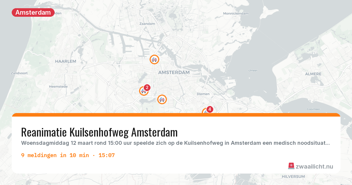 Kaart van de activiteitspiek bij Amsterdam