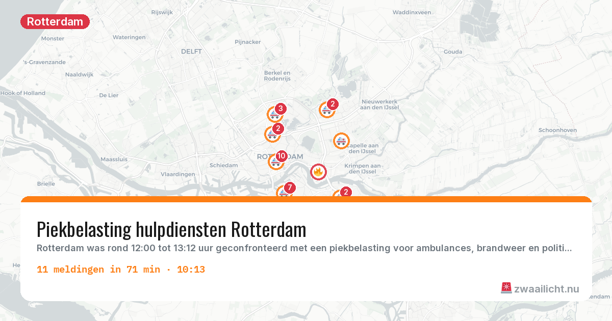 Kaart van de activiteitspiek bij Rotterdam