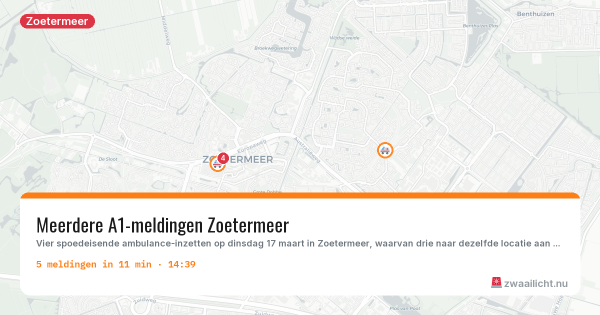 Kaart van de activiteitspiek bij Zoetermeer