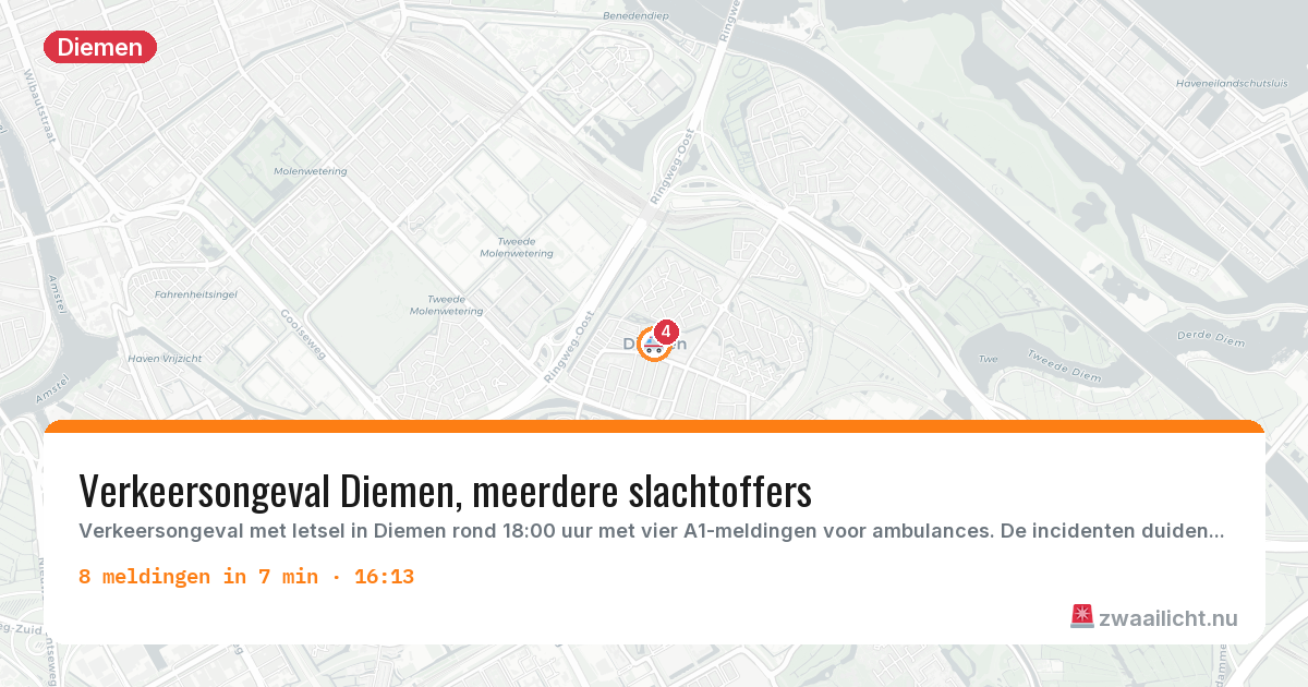Kaart van de activiteitspiek bij Diemen
