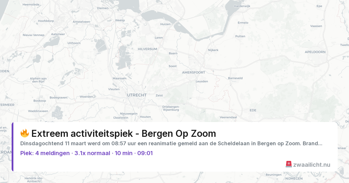 Kaart van de activiteitspiek bij Bergen Op Zoom